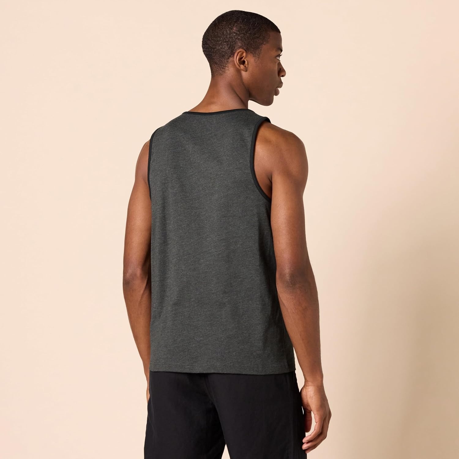 image:imageAmazon Essentials Mens RegularFit Sleeveless Tank TopsBlack Charcoal Heather