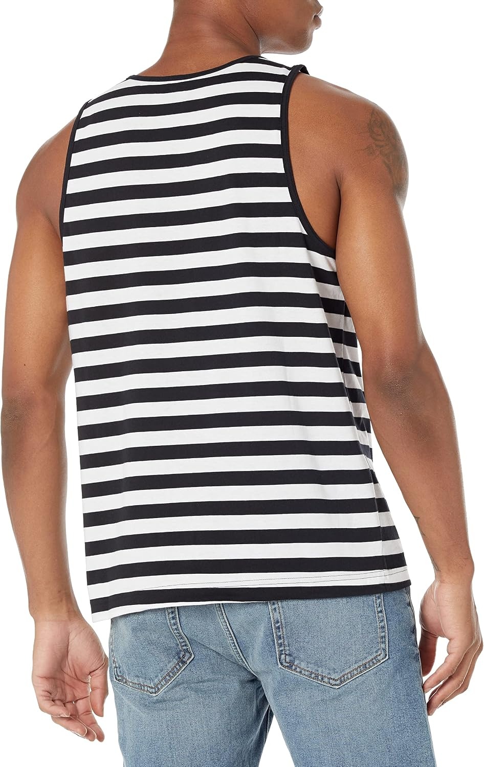 image:imageAmazon Essentials Mens RegularFit Sleeveless Tank TopsBlack White Horizontal Stripe