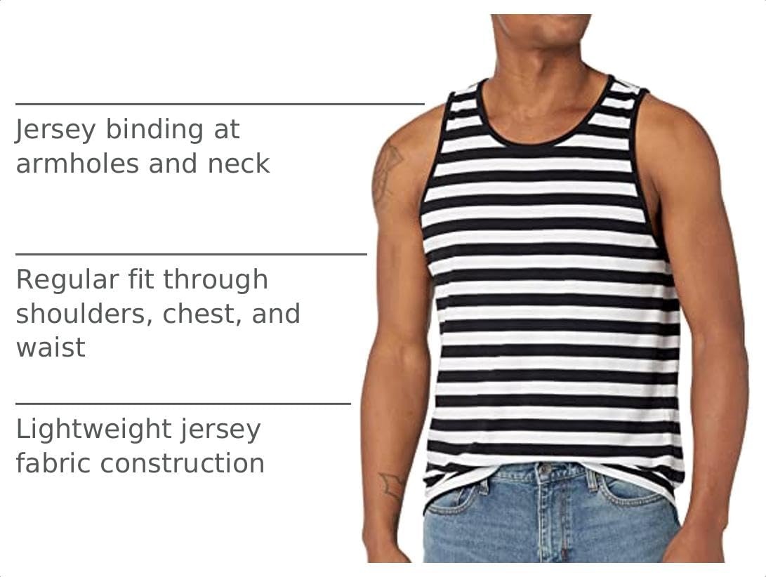 image:imageAmazon Essentials Mens RegularFit Sleeveless Tank TopsBlack White Horizontal Stripe