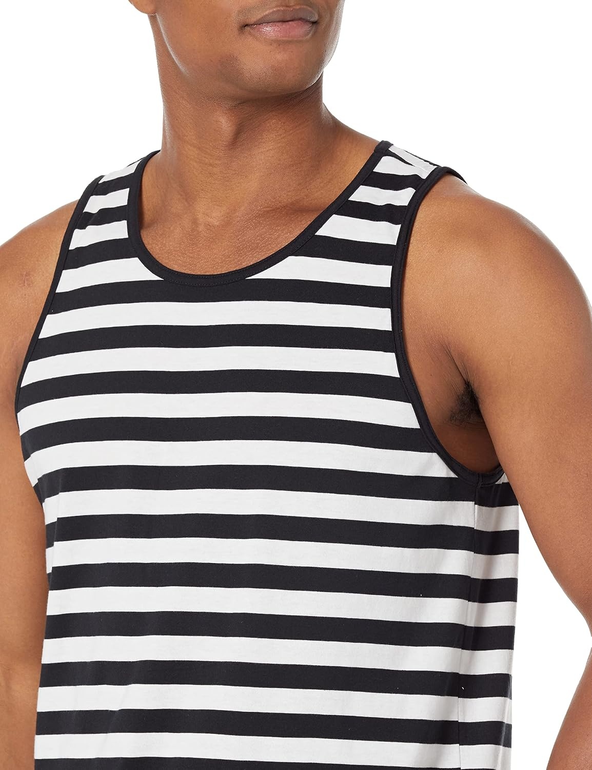 image:imageAmazon Essentials Mens RegularFit Sleeveless Tank TopsBlack White Horizontal Stripe