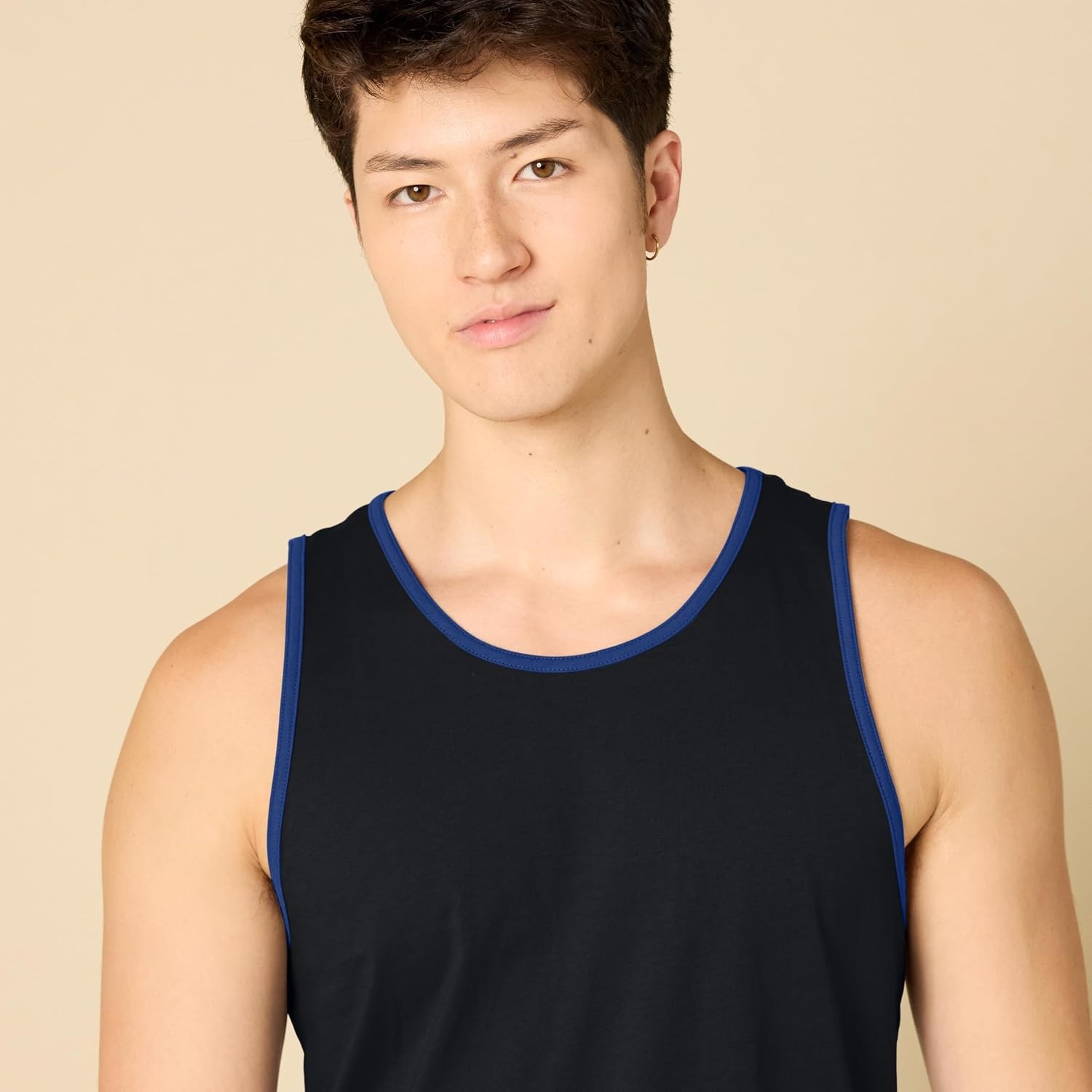 image:imageAmazon Essentials Mens RegularFit Sleeveless Tank TopsBlackBlue