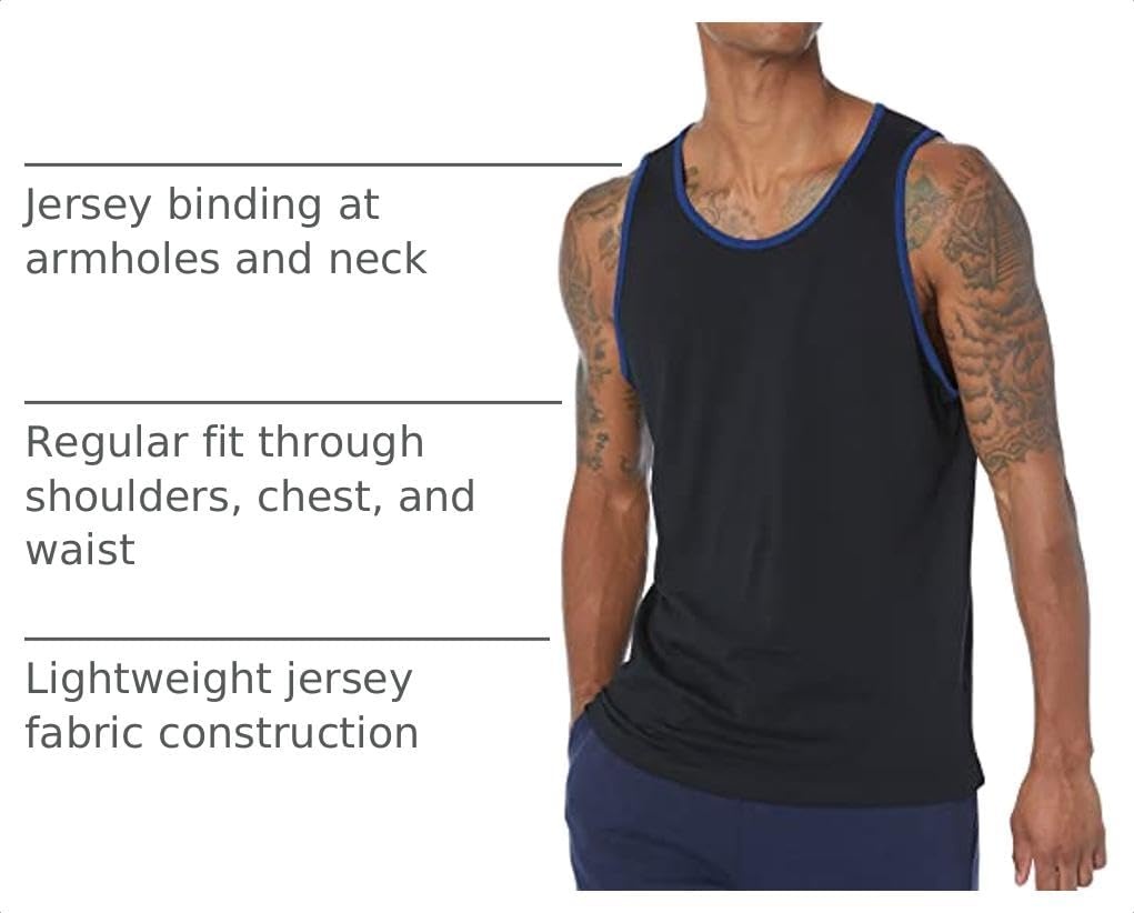 image:imageAmazon Essentials Mens RegularFit Sleeveless Tank TopsBlackBlue
