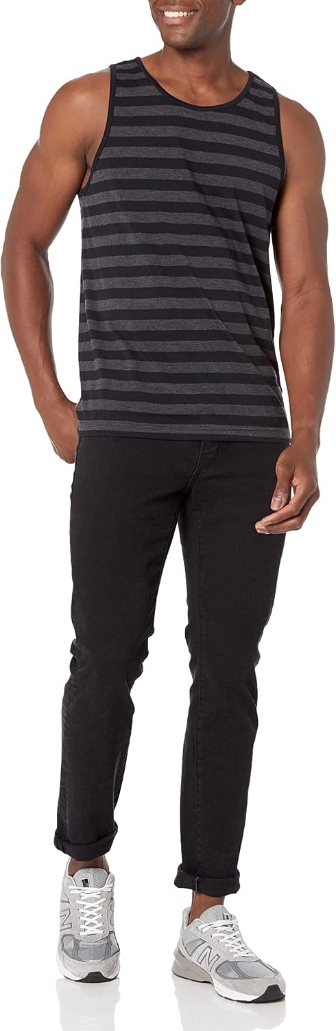 image:imageAmazon Essentials Mens RegularFit Sleeveless Tank TopsBlackCharcoal Heather