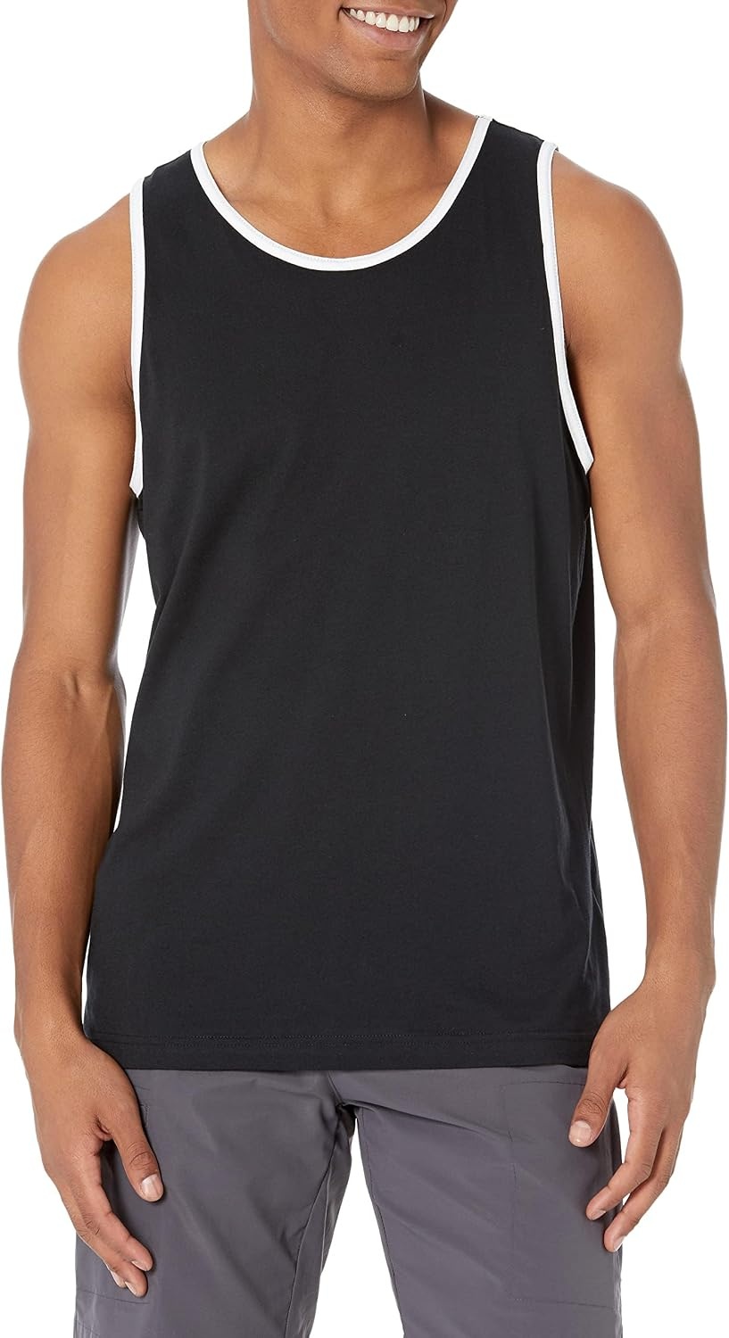 image:imageAmazon Essentials Mens RegularFit Sleeveless Tank TopsBlackWhite