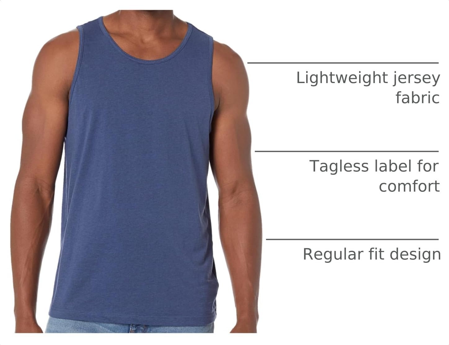 image:imageAmazon Essentials Mens RegularFit Sleeveless Tank TopsBlue Heather