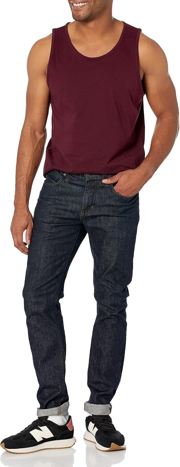 image:imageAmazon Essentials Mens RegularFit Sleeveless Tank TopsBurgundy