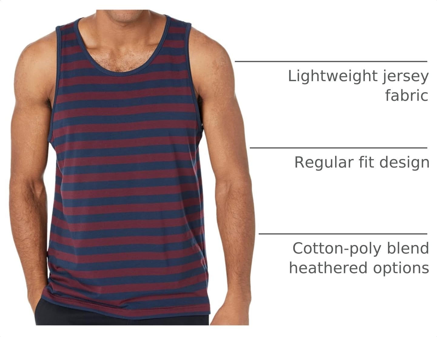 image:imageAmazon Essentials Mens RegularFit Sleeveless Tank TopsBurgundy Navy Stripe