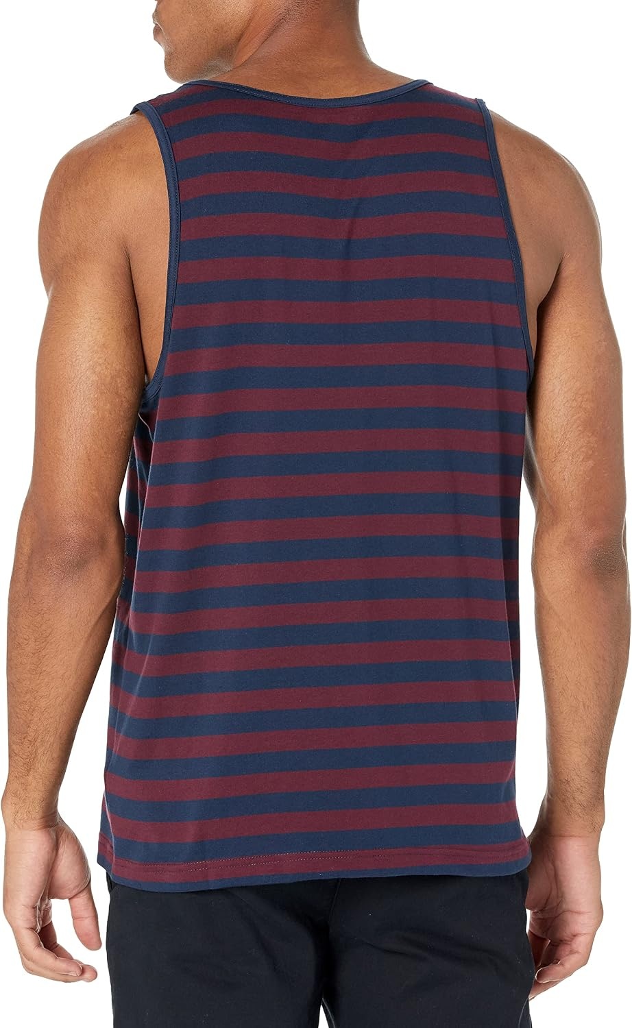 image:imageAmazon Essentials Mens RegularFit Sleeveless Tank TopsBurgundy Navy Stripe