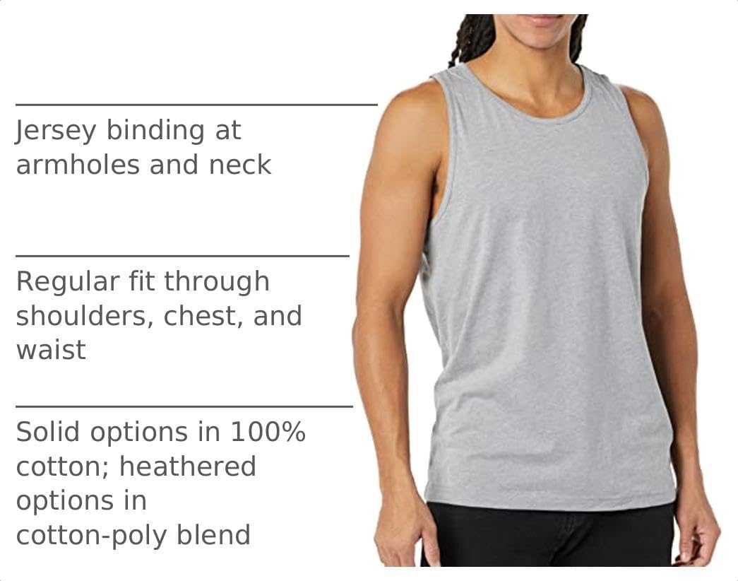 image:imageAmazon Essentials Mens RegularFit Sleeveless Tank TopsLight Grey Heather