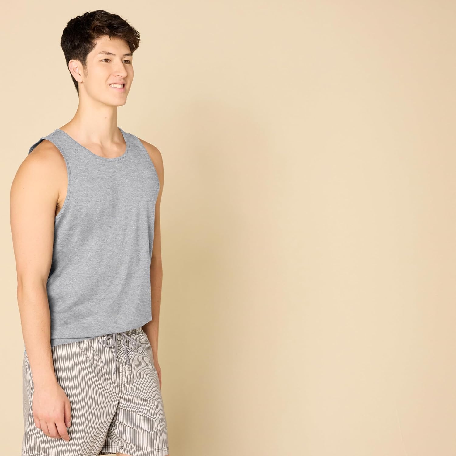 image:imageAmazon Essentials Mens RegularFit Sleeveless Tank TopsLight Grey Heather