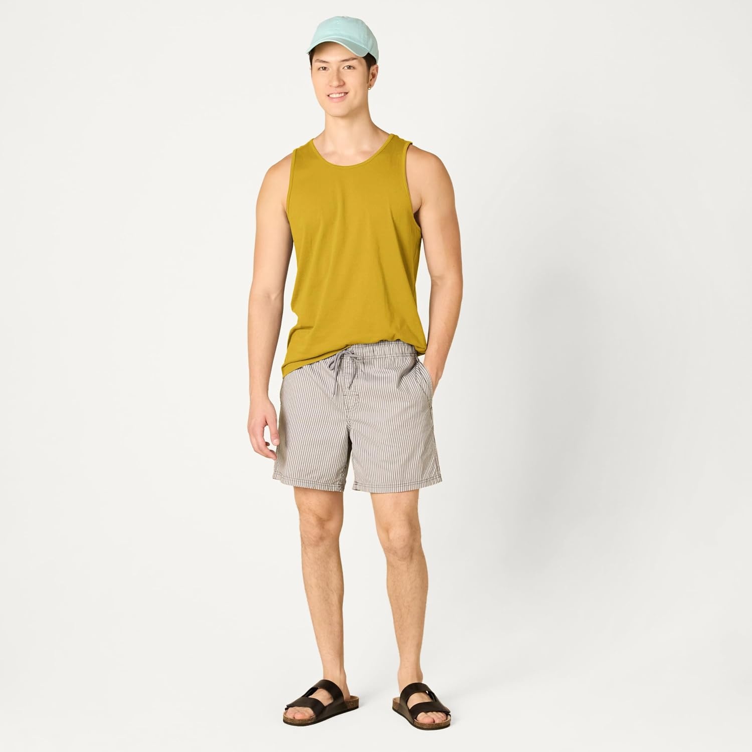 image:imageAmazon Essentials Mens RegularFit Sleeveless Tank TopsLight Mustard Yellow
