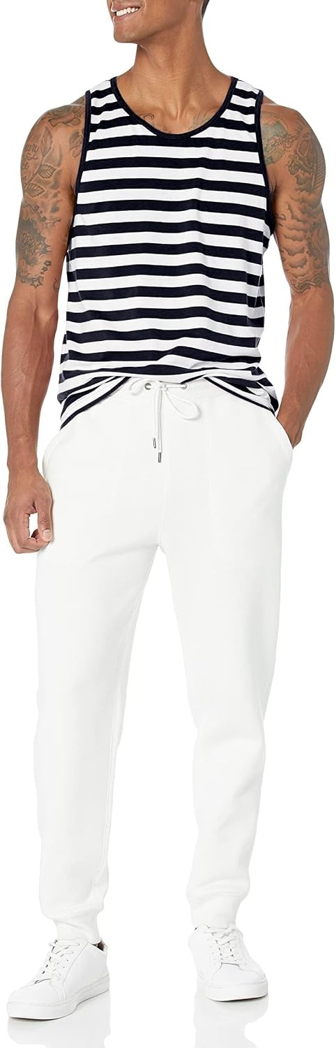 image:imageAmazon Essentials Mens RegularFit Sleeveless Tank TopsNavy White Stripe