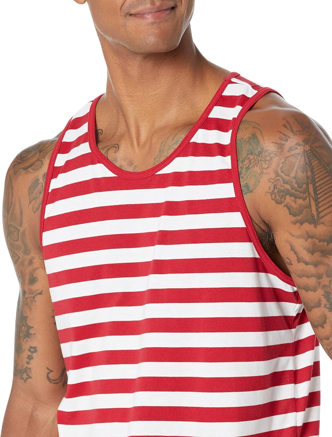 image:imageAmazon Essentials Mens RegularFit Sleeveless Tank TopsRedWhite