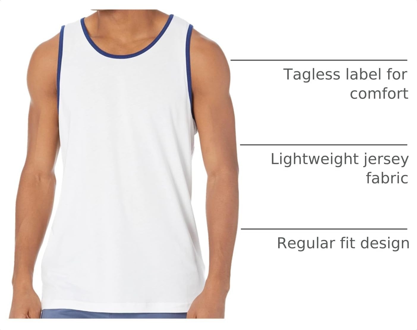 image:imageAmazon Essentials Mens RegularFit Sleeveless Tank TopsWhite