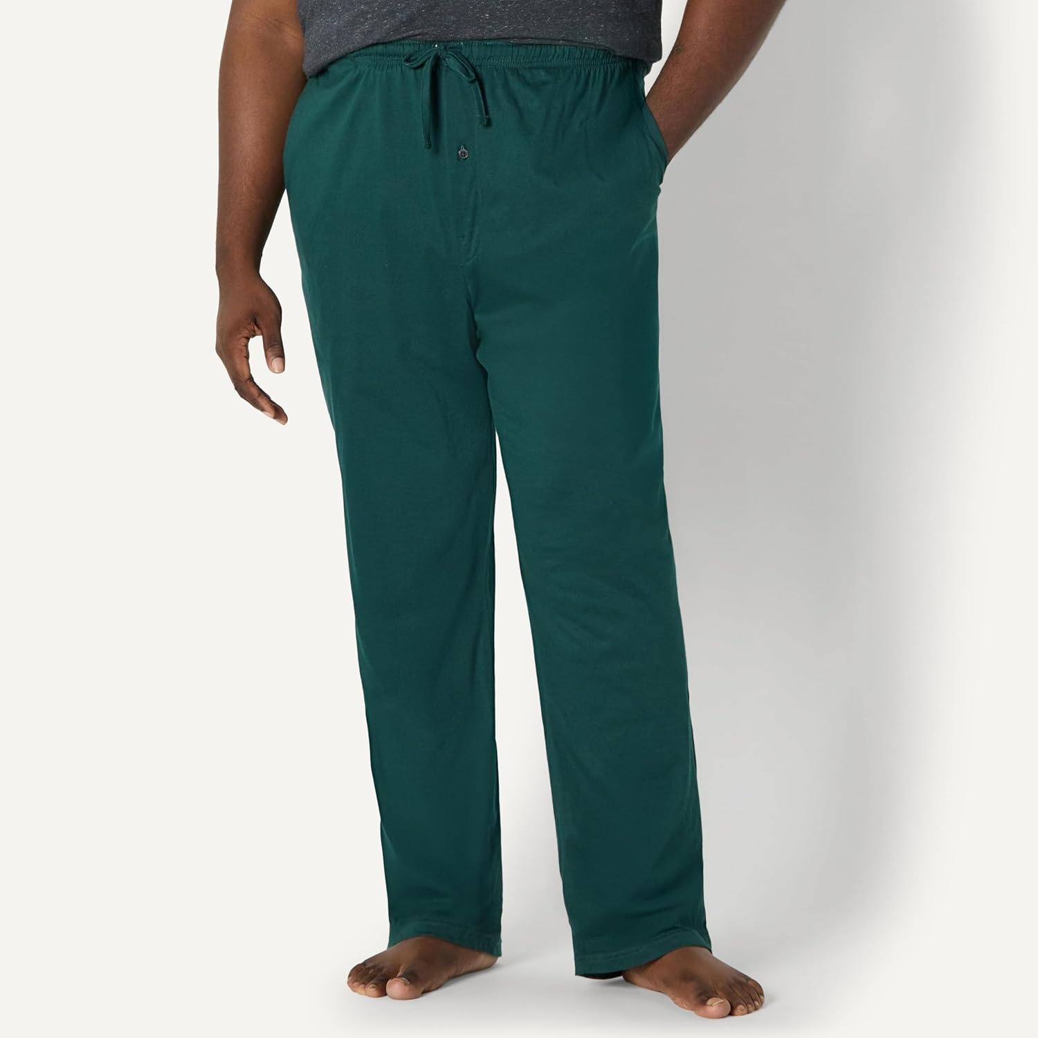 image:imageAmazon Essentials Mens RelaxedFit Lightweight Cotton Knit Lounge Pajama PantsDark Green