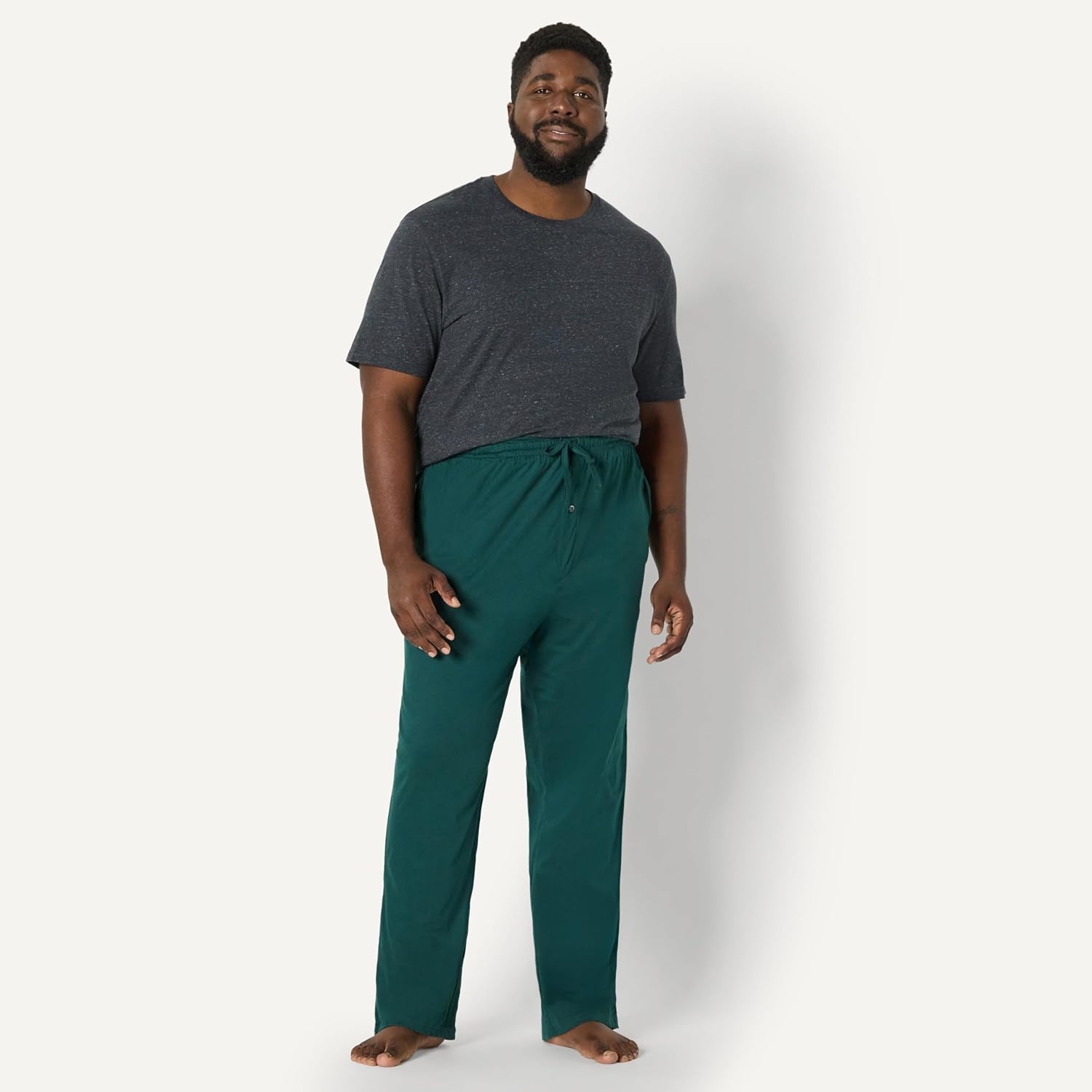 image:imageAmazon Essentials Mens RelaxedFit Lightweight Cotton Knit Lounge Pajama PantsDark Green
