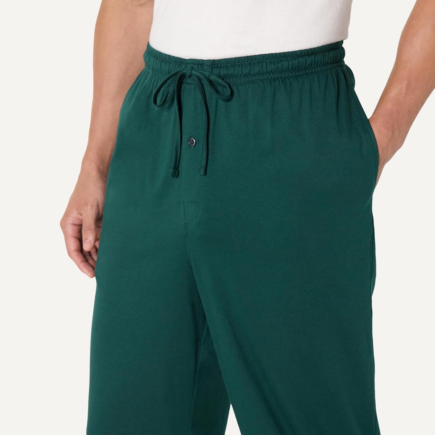 image:imageAmazon Essentials Mens RelaxedFit Lightweight Cotton Knit Lounge Pajama PantsDark Green