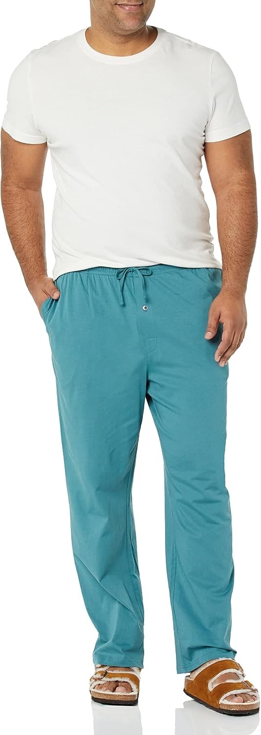 image:imageAmazon Essentials Mens RelaxedFit Lightweight Cotton Knit Lounge Pajama PantsDark Turquoise