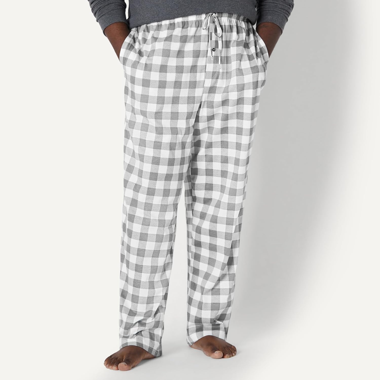 image:imageAmazon Essentials Mens RelaxedFit Lightweight Cotton Knit Lounge Pajama PantsGrey Buffalo Check
