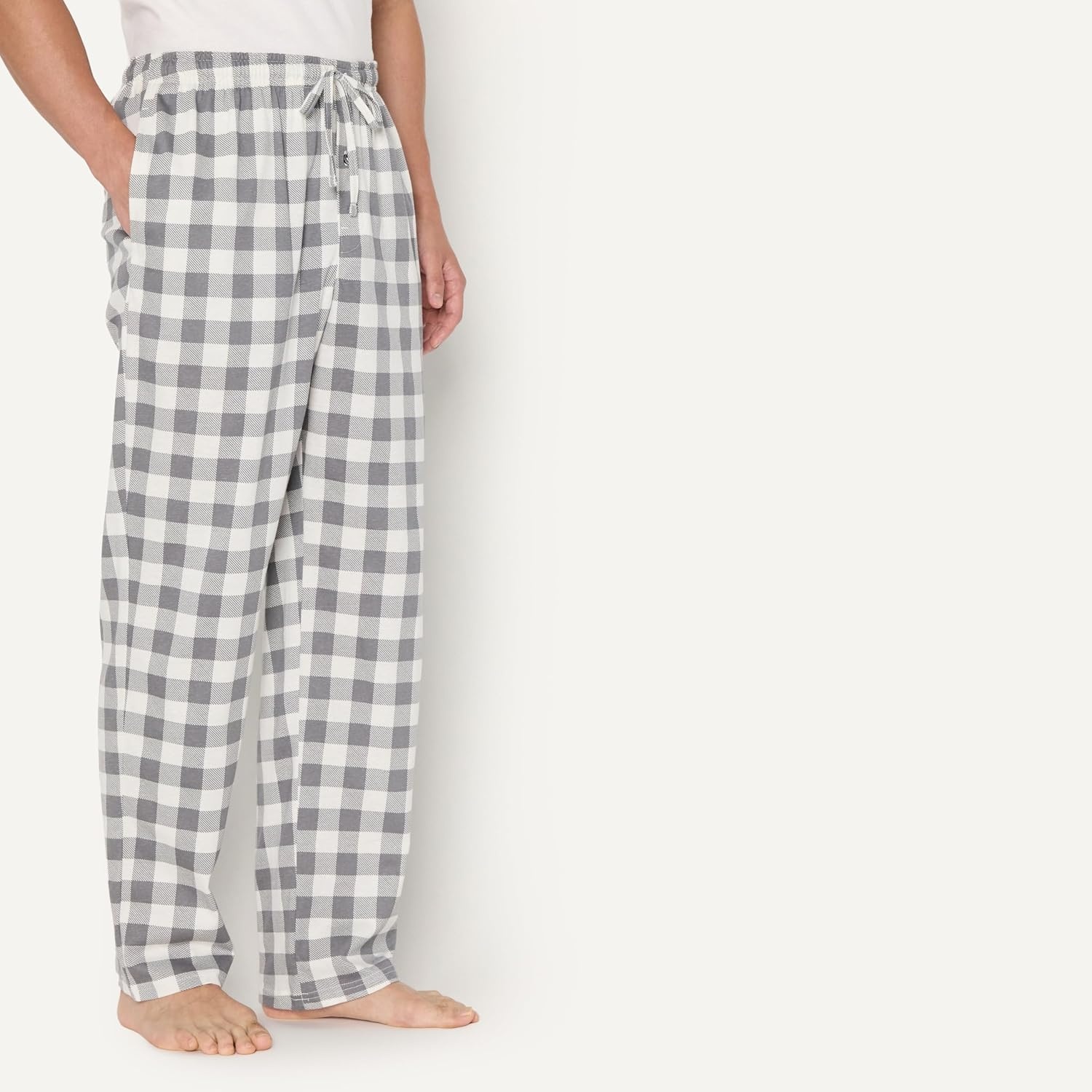 image:imageAmazon Essentials Mens RelaxedFit Lightweight Cotton Knit Lounge Pajama PantsGrey Buffalo Check