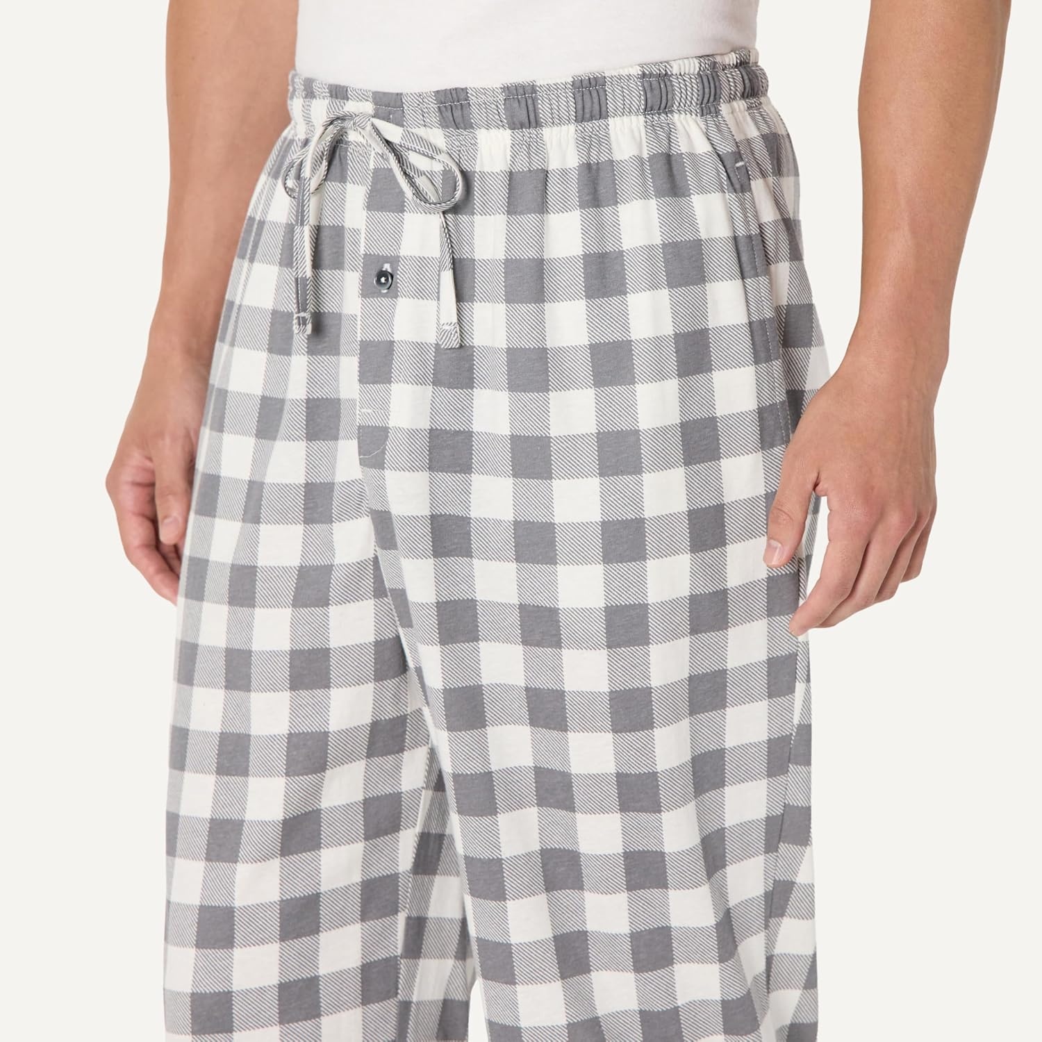 image:imageAmazon Essentials Mens RelaxedFit Lightweight Cotton Knit Lounge Pajama PantsGrey Buffalo Check