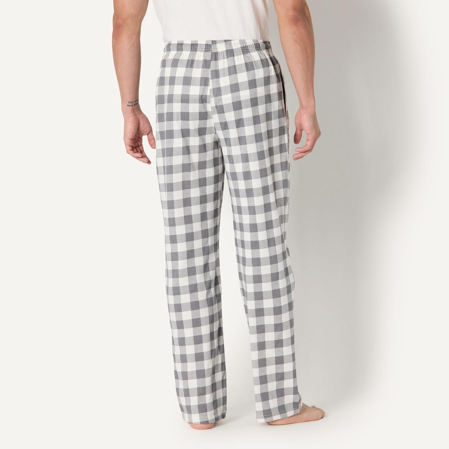 image:imageAmazon Essentials Mens RelaxedFit Lightweight Cotton Knit Lounge Pajama PantsGrey Buffalo Check