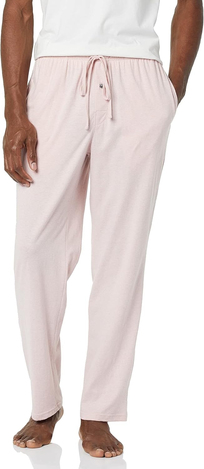 image:imageAmazon Essentials Mens RelaxedFit Lightweight Cotton Knit Lounge Pajama PantsPale Pink