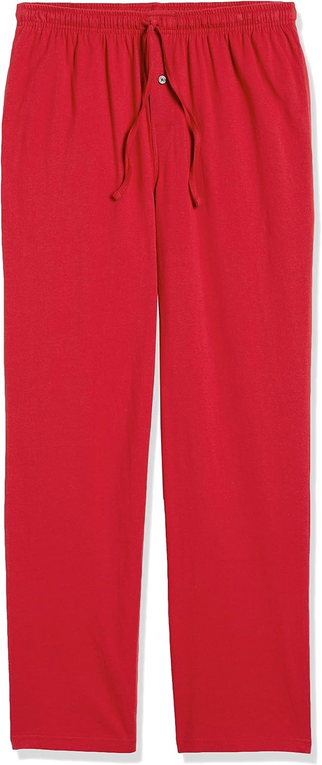image:imageAmazon Essentials Mens RelaxedFit Lightweight Cotton Knit Lounge Pajama PantsRed