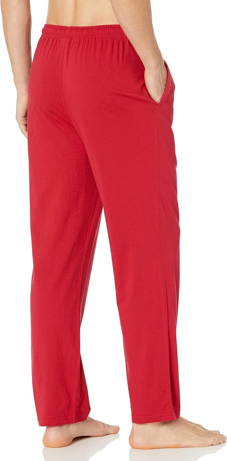 image:imageAmazon Essentials Mens RelaxedFit Lightweight Cotton Knit Lounge Pajama PantsRed