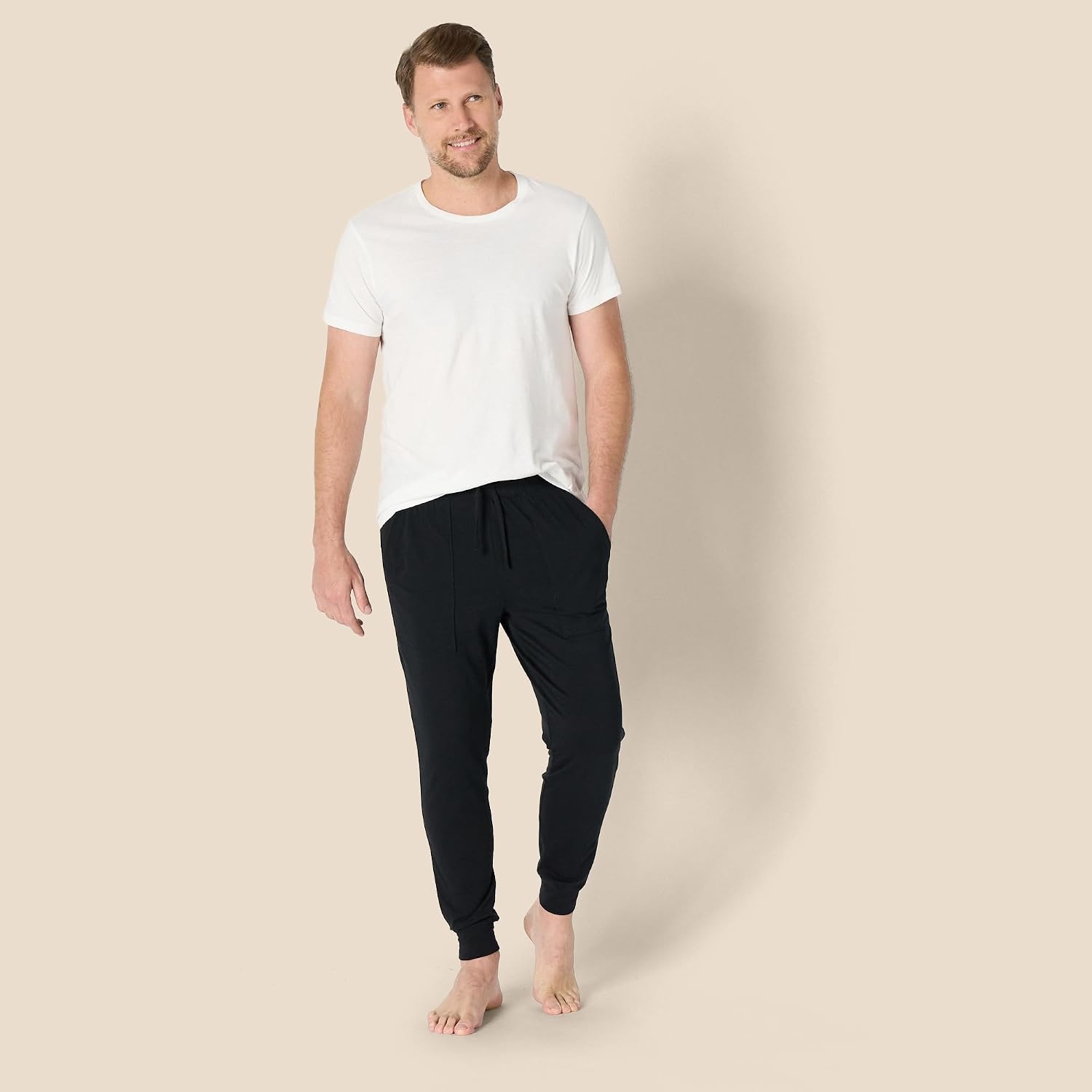 image:imageAmazon Essentials Mens Soft Lightweight Knit Cotton Blend Jogger Pajama PantsBlack