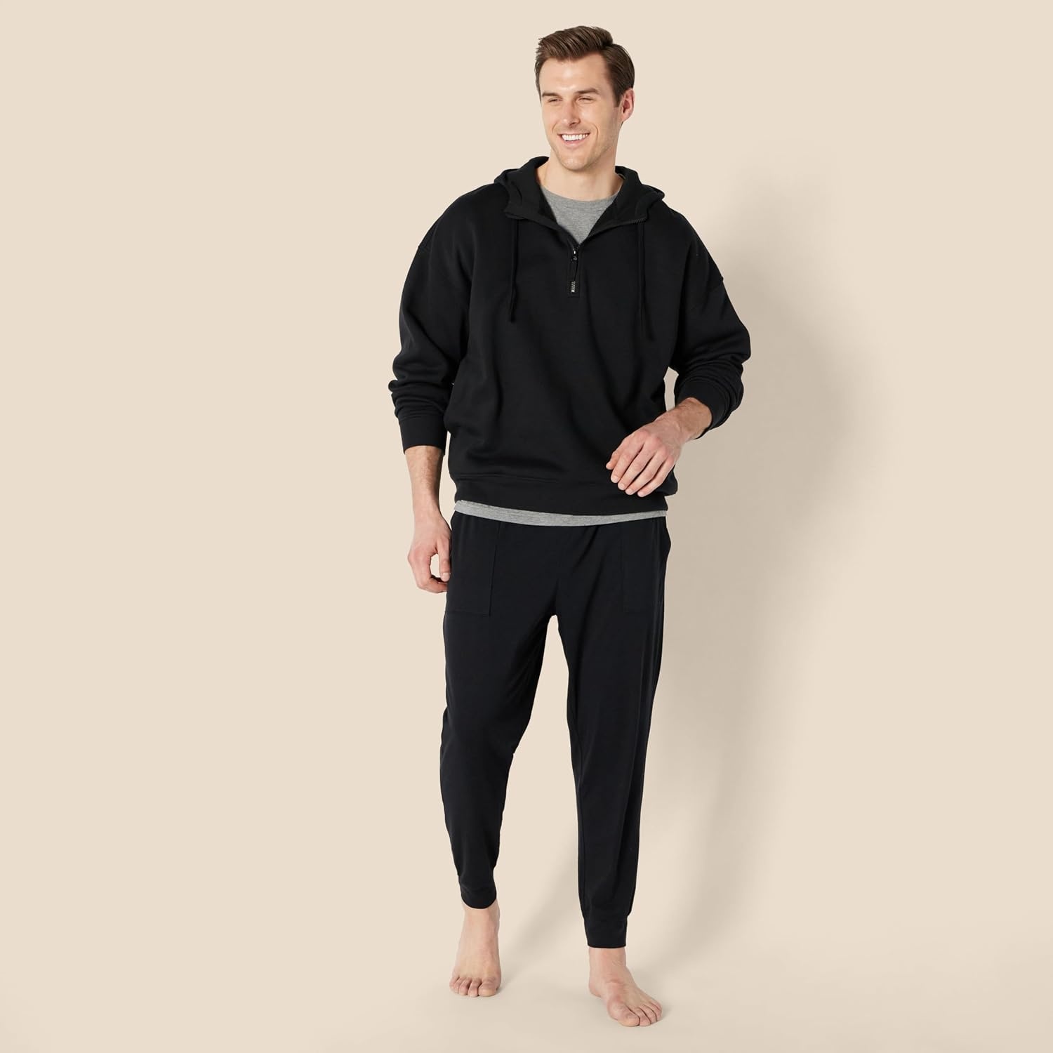 image:imageAmazon Essentials Mens Soft Lightweight Knit Cotton Blend Jogger Pajama PantsBlack