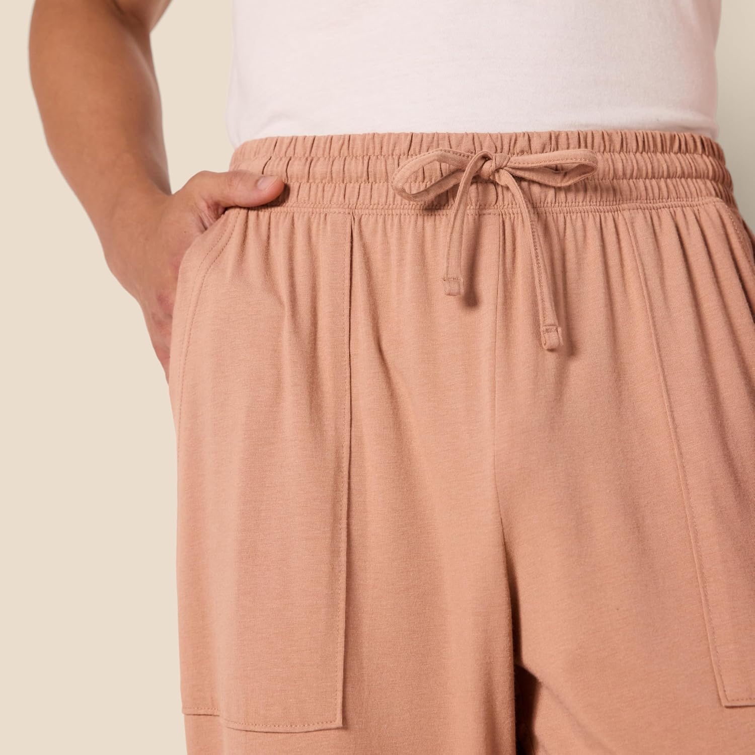 image:imageAmazon Essentials Mens Soft Lightweight Knit Cotton Blend Jogger Pajama PantsLight Brown