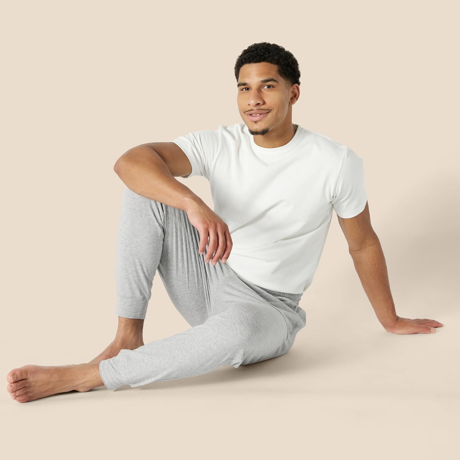 image:imageAmazon Essentials Mens Soft Lightweight Knit Cotton Blend Jogger Pajama PantsMedium Grey Heather