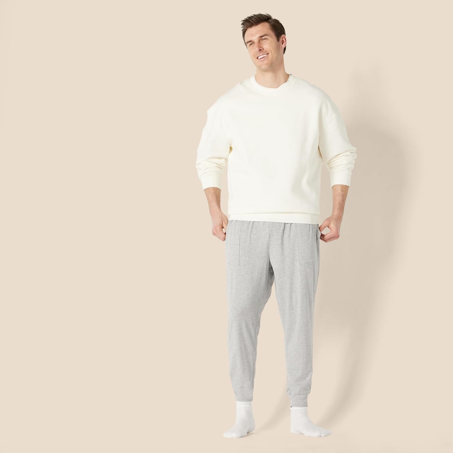 image:imageAmazon Essentials Mens Soft Lightweight Knit Cotton Blend Jogger Pajama PantsMedium Grey Heather