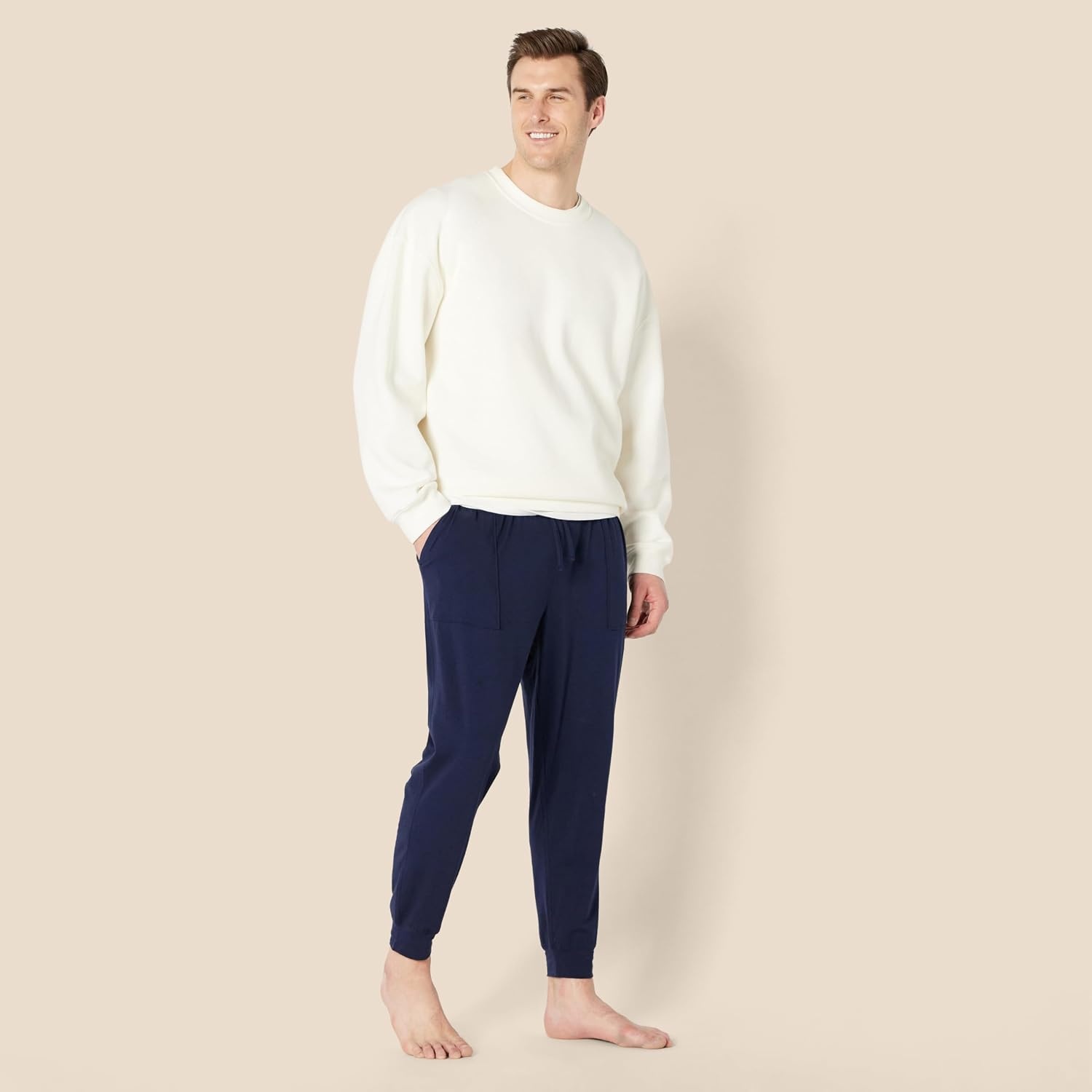 image:imageAmazon Essentials Mens Soft Lightweight Knit Cotton Blend Jogger Pajama PantsNavy