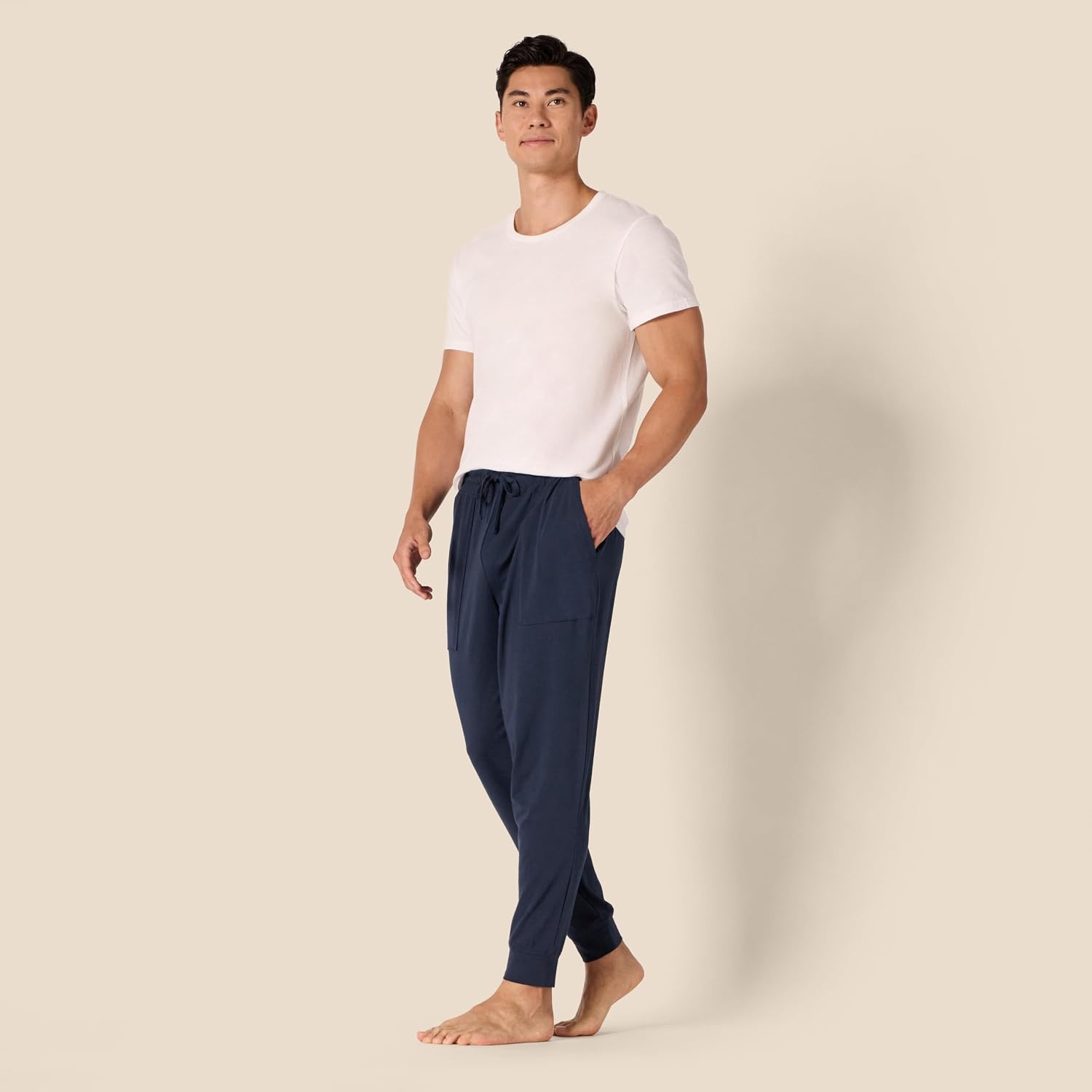 image:imageAmazon Essentials Mens Soft Lightweight Knit Cotton Blend Jogger Pajama PantsNavy