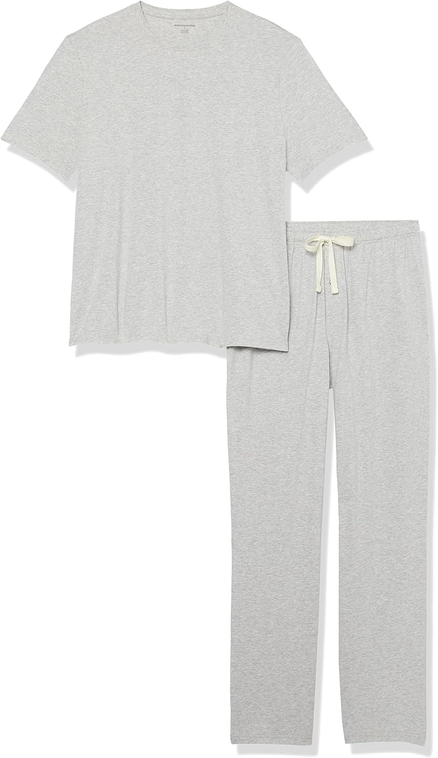 image:imageAmazon Essentials Mens Super Soft Modal Cotton Pajama Set TShirt and FullLength Bottoms LoungewearGrey Heather