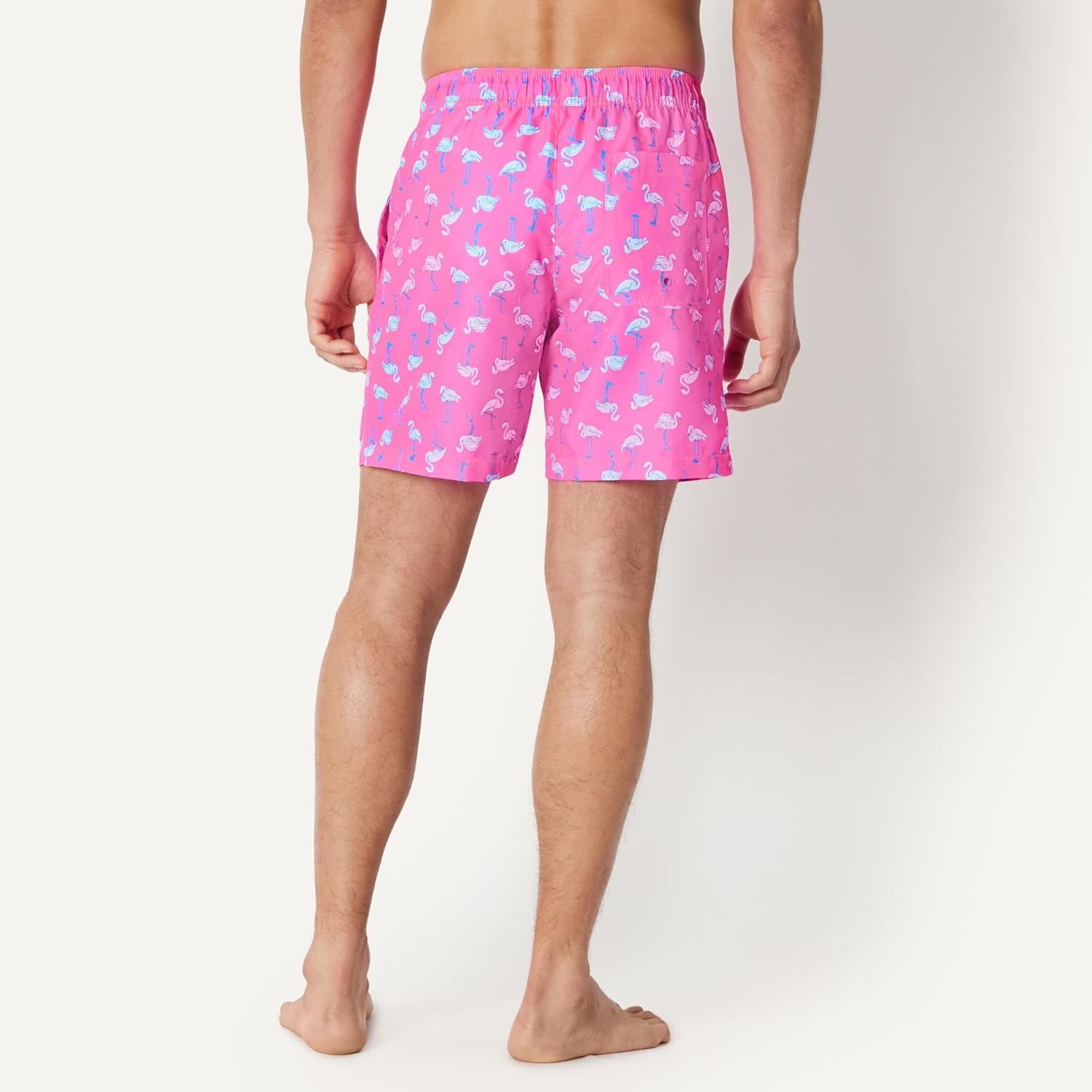 image:imageAmazon Essentials Mens Swim Trunks with Mesh Lining Pockets Drawstring ClosureBright Pink Flamingo