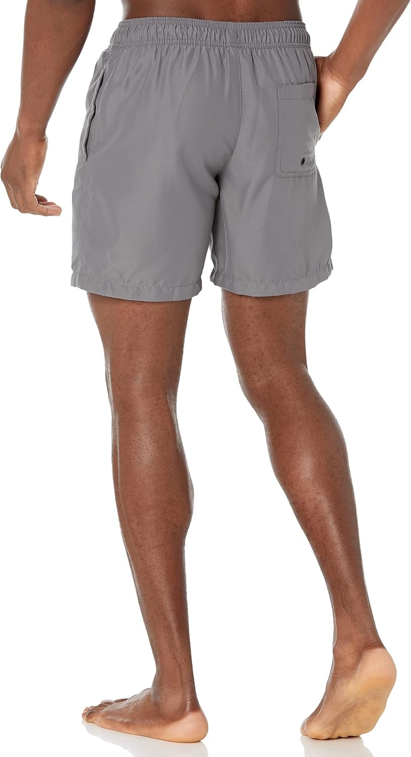 image:imageAmazon Essentials Mens Swim Trunks with Mesh Lining Pockets Drawstring ClosureCharcoal