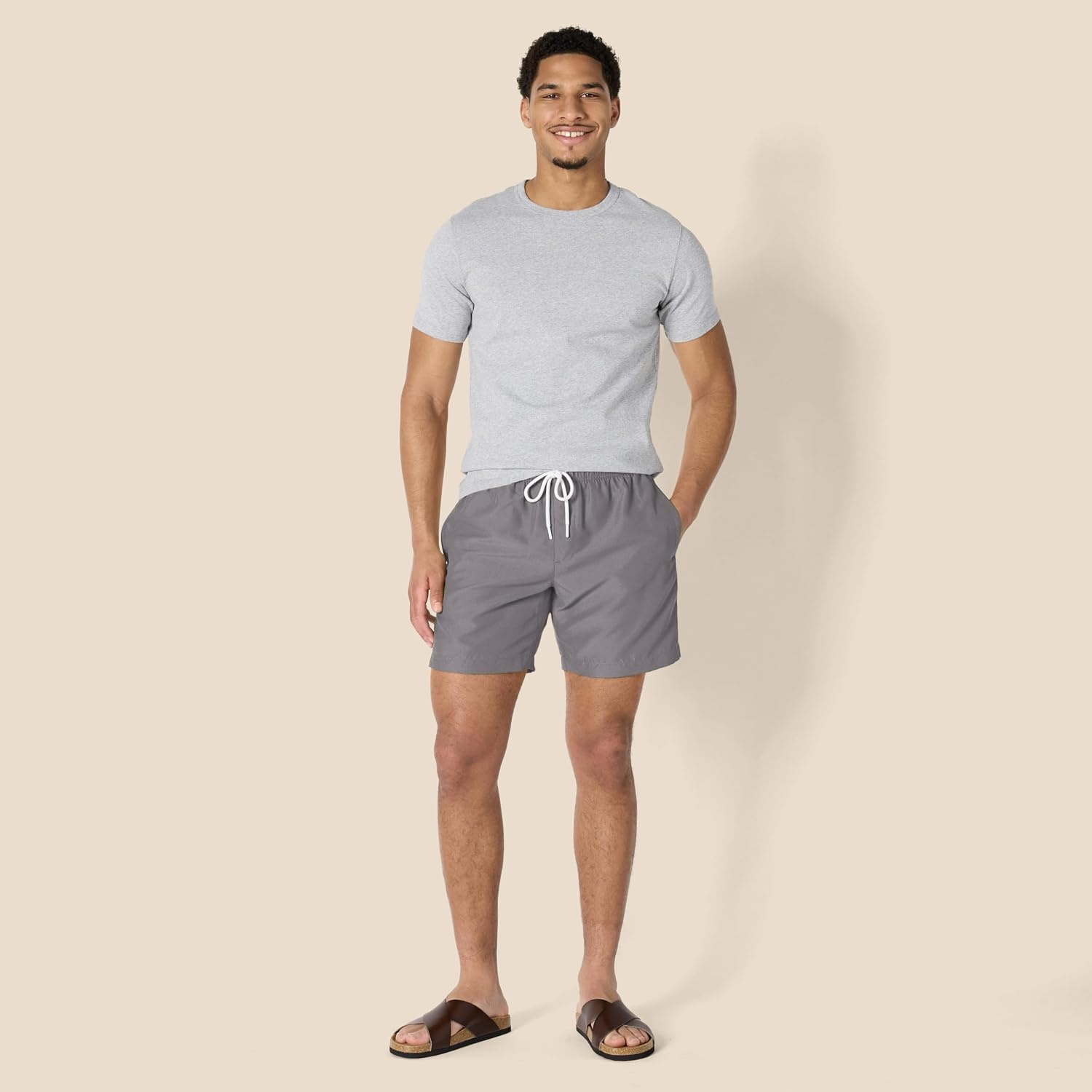 image:imageAmazon Essentials Mens Swim Trunks with Mesh Lining Pockets Drawstring ClosureCharcoal