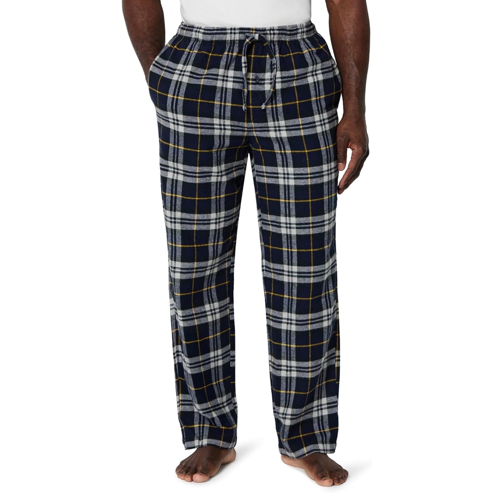image:imageAmazon Essentials Mens 100 Cotton Flannel Sleep Pant Relaxed Fit Lounge Pants with Elastic Waist and DrawstringBlack Yellow Plaid