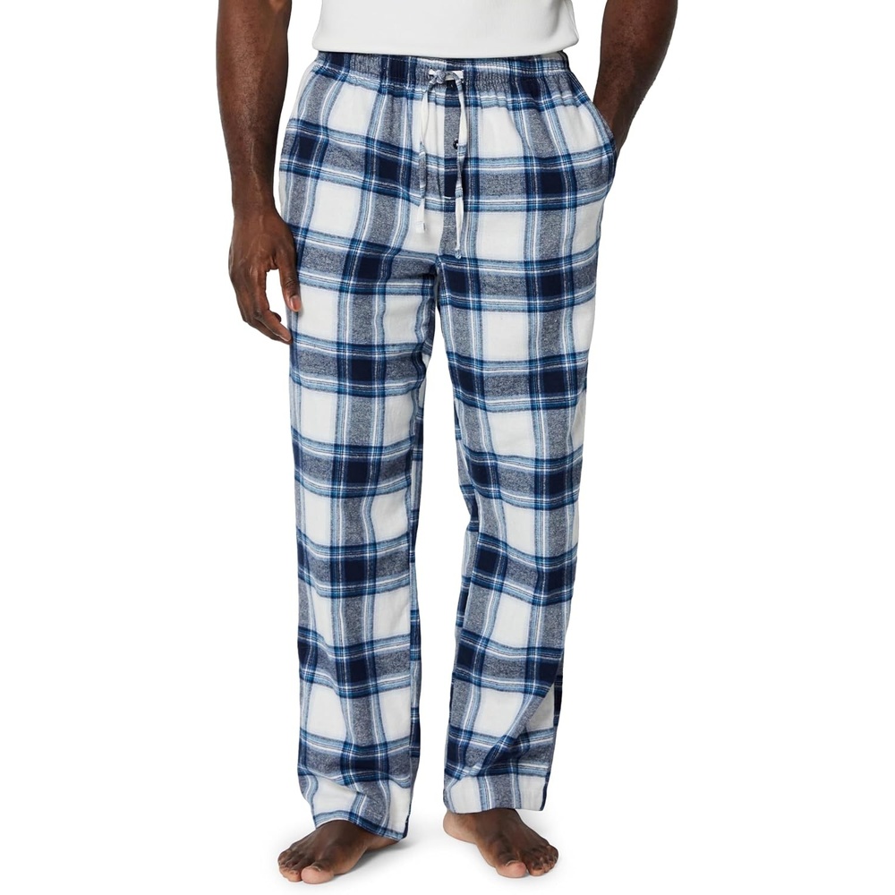 image:imageAmazon Essentials Mens 100 Cotton Flannel Sleep Pant Relaxed Fit Lounge Pants with Elastic Waist and DrawstringGrey White Plaid