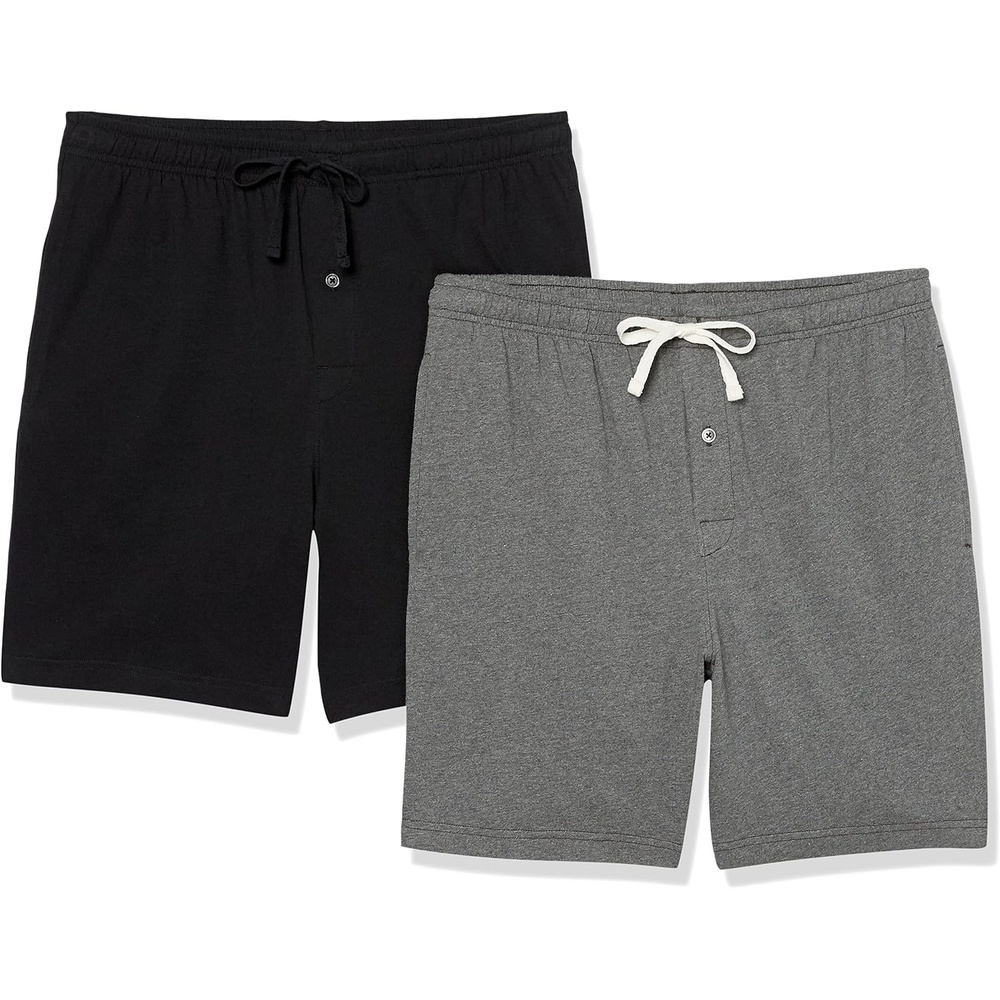 image:imageAmazon Essentials Mens 7 Cotton Knit Pajama Shorts Loungewear Pack of 2BlackCharcoal Heather