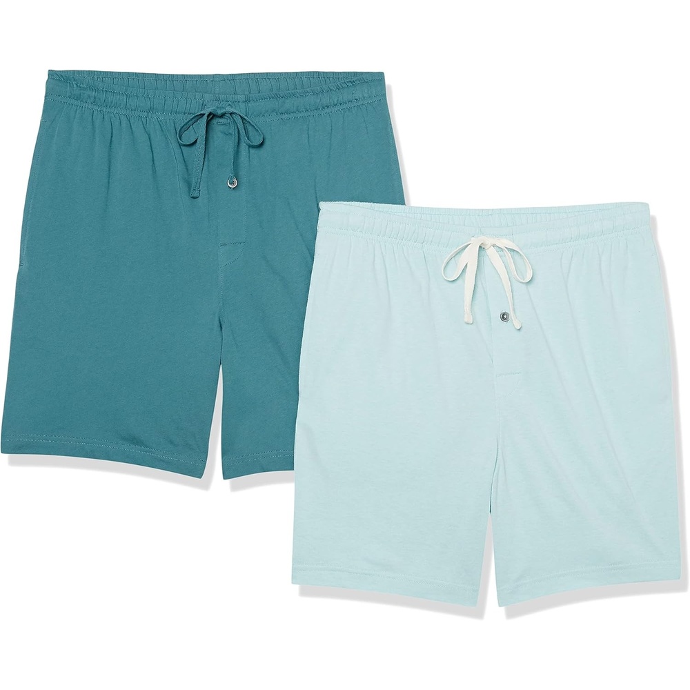 image:imageAmazon Essentials Mens 7 Cotton Knit Pajama Shorts Loungewear Pack of 2Dark Turquoise GreenIce Blue