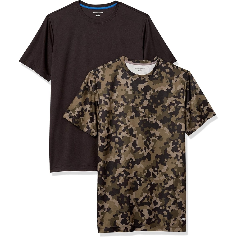 image:imageAmazon Essentials Mens Active Performance Tech TShirt Discontinued Colors Pack of 2BlackOlive Geo Camo
