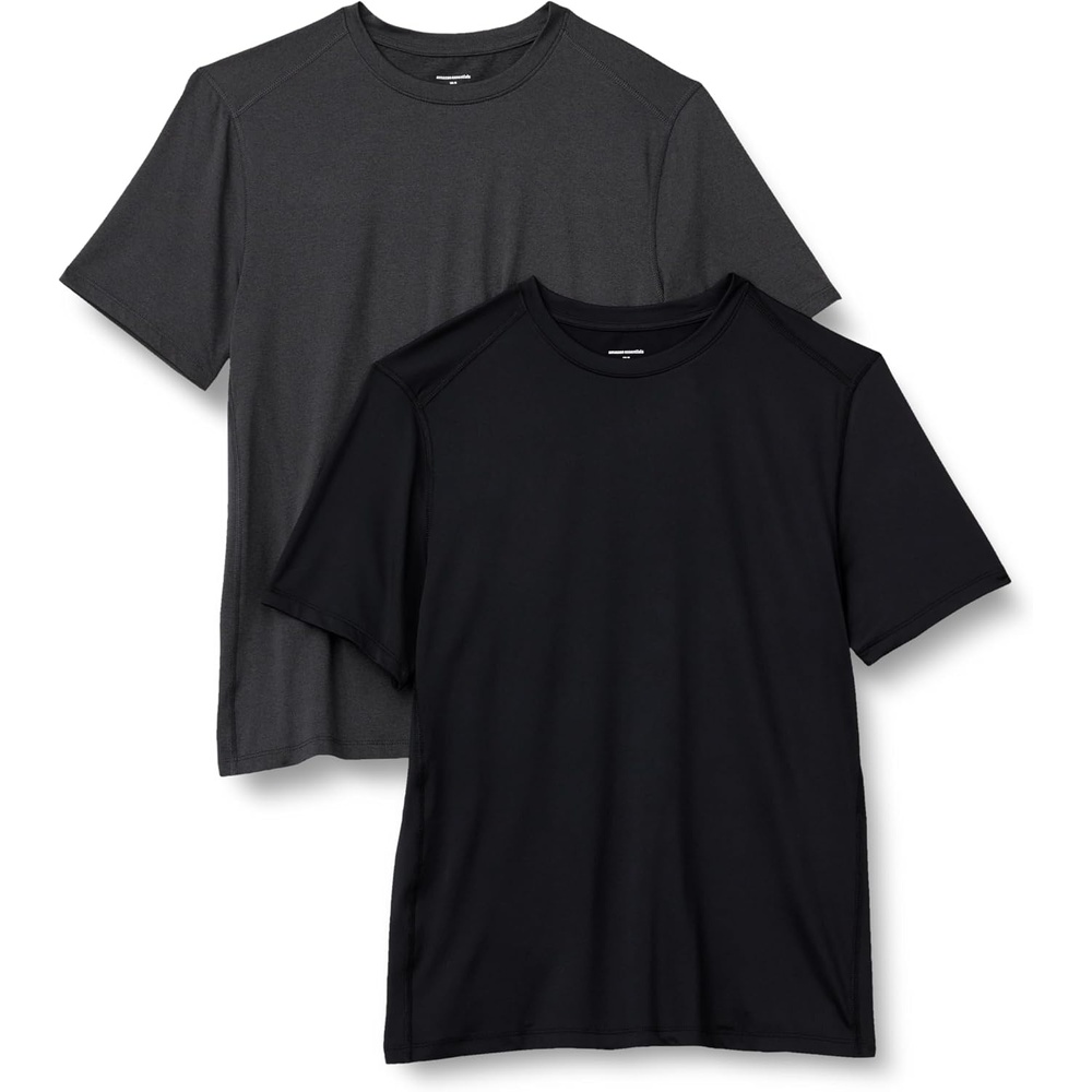 image:imageAmazon Essentials Mens Active Quick Dry Moisture Wicking Tech Stretch Lightweight ShortSleeve TShirtBlack Heather Graphite