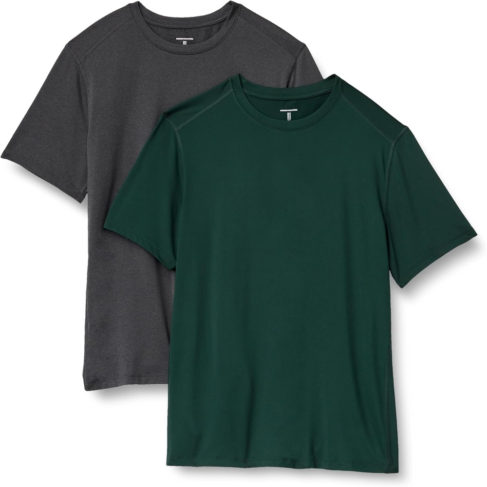 image:imageAmazon Essentials Mens Active Quick Dry Moisture Wicking Tech Stretch Lightweight ShortSleeve TShirtDark Green Heather Graphite