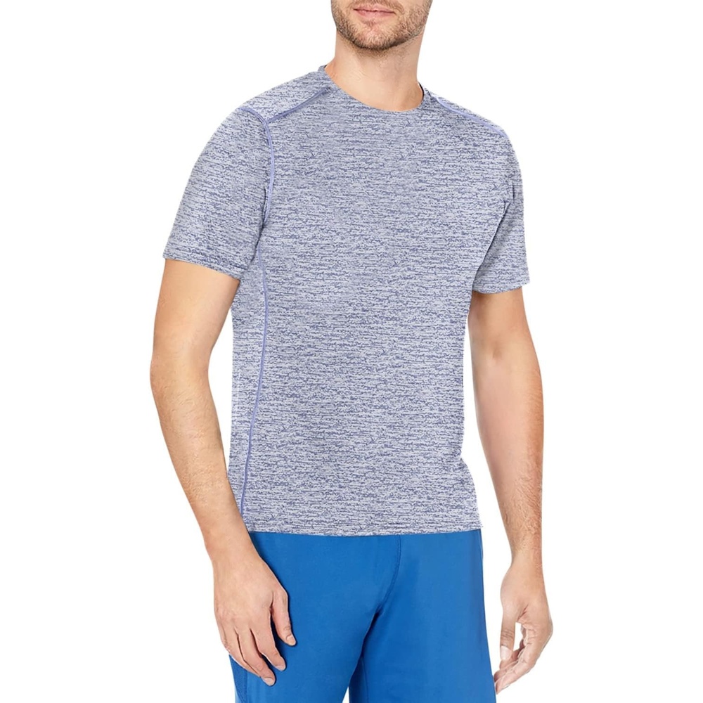 image:imageAmazon Essentials Mens Active Quick Dry Moisture Wicking Tech Stretch Lightweight ShortSleeve TShirtNavy Space Dye