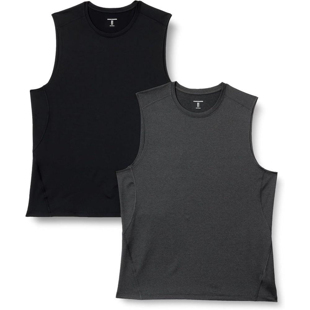 image:imageAmazon Essentials Mens Active Quick Dry MoistureWicking Tech Stretch Lightweight Sleeveless Muscle ShirtBlack Heather Graphite