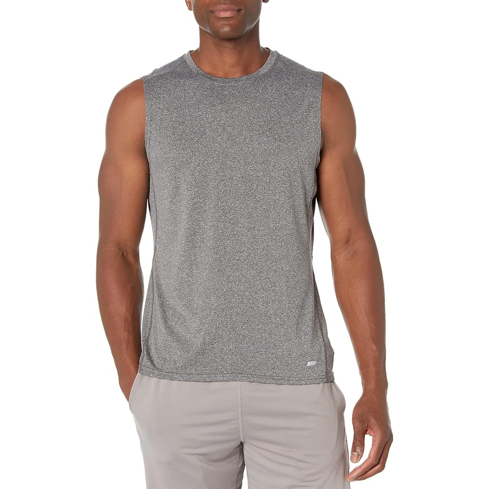 image:imageAmazon Essentials Mens Active Quick Dry MoistureWicking Tech Stretch Lightweight Sleeveless Muscle ShirtBlack Heather